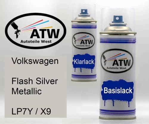 Volkswagen, Flash Silver Metallic, LP7Y / X9: 400ml Sprühdose + 400ml Klarlack - Set, von ATW Autoteile West.